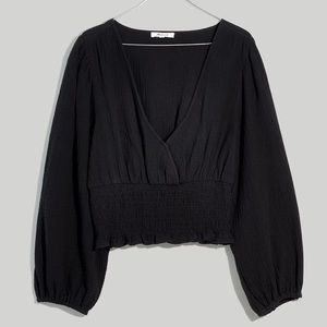 NWT. Madewell Lightspun Julianne Smocked-Waist Top in Medium